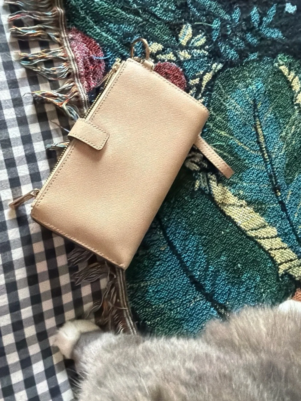 Michael Kors Cream Leather Wristlet Clutch with Gold Logo